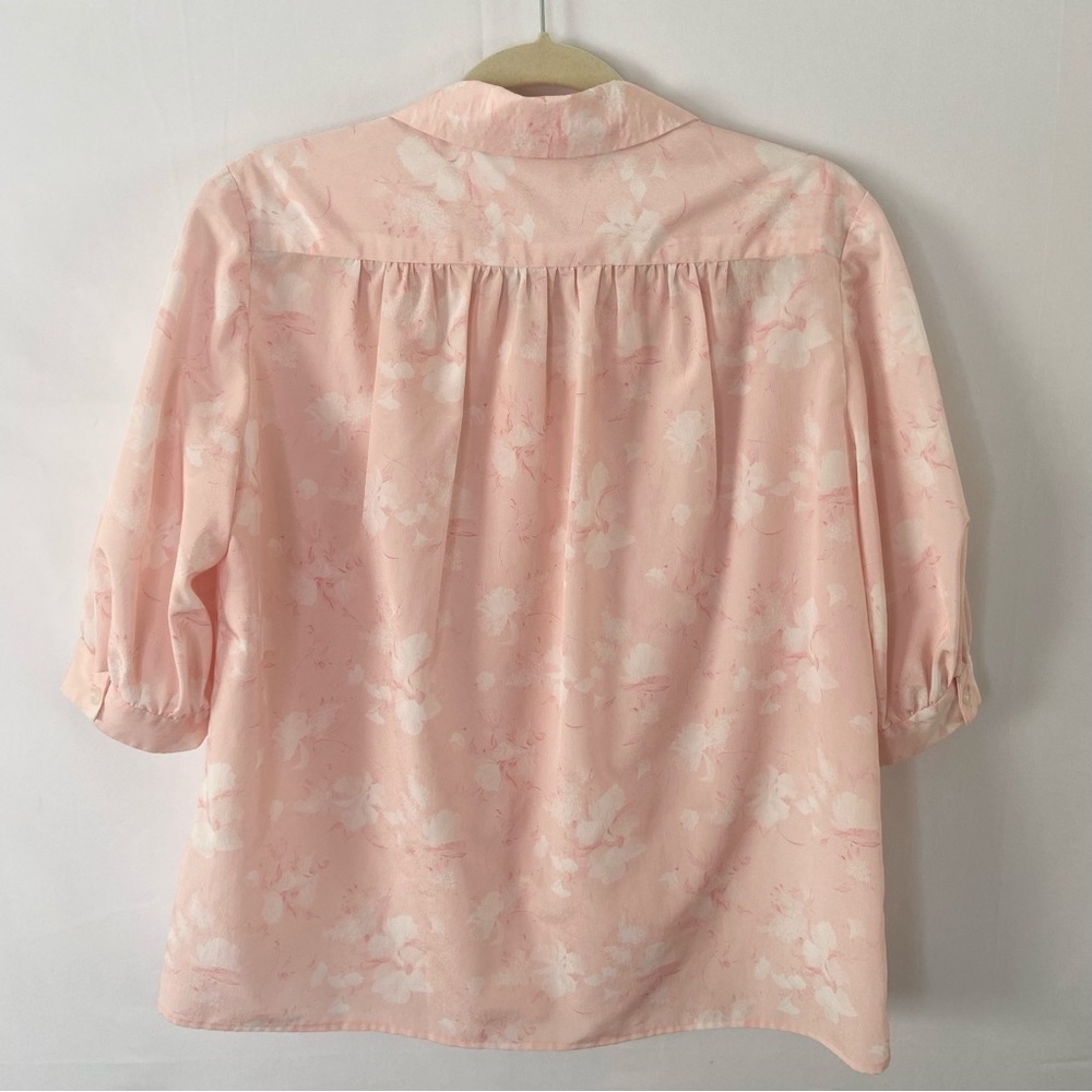 Vintage 70s home made pastel pink collared button up blouse puff sleeve - Picture 4 of 5